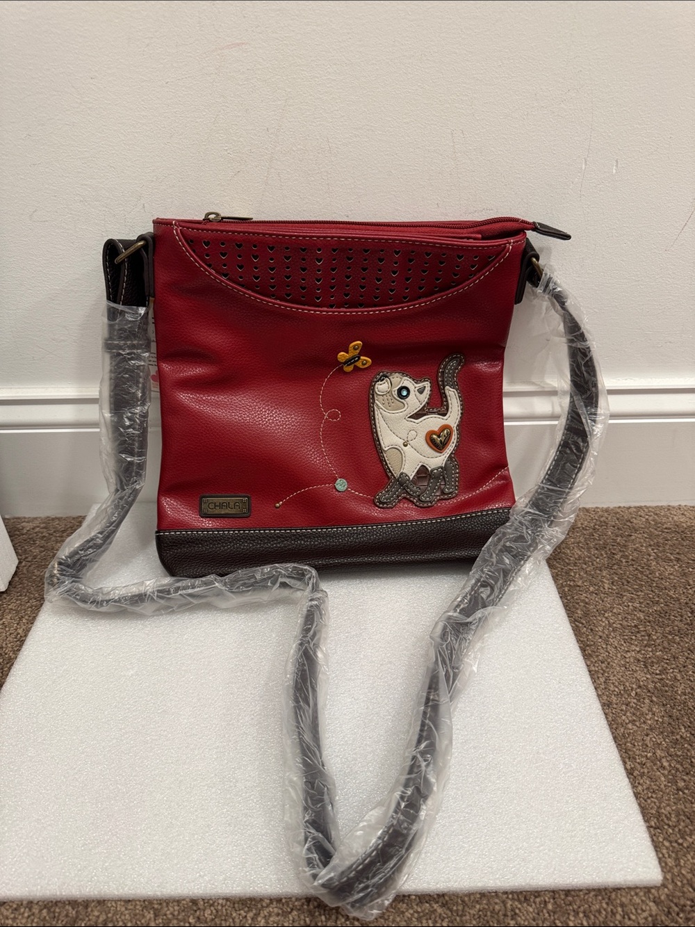 Chala cat and butterfly applique crossbody bag purse NWT